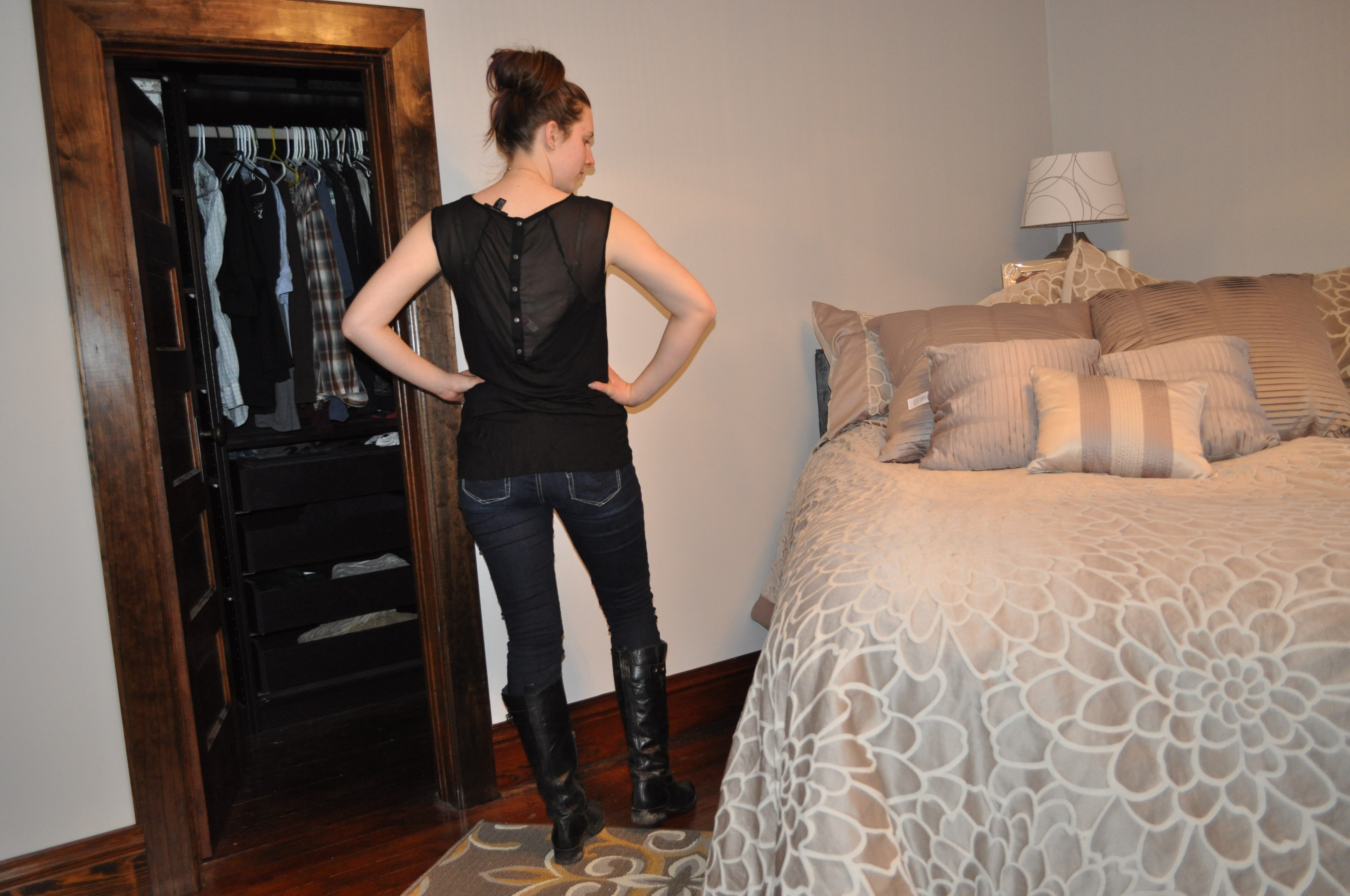 I love the open back. Jeans are Silver Brand from The Buckle. Shirt is from Forever 21. Boots are Lucchase Spirit from Zulily.