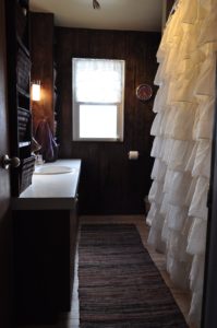 The first look at our new and improved bathroom. Love the rustic look to it.