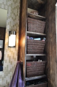 Storage was very important so we got these great baskets and made his and hers shelves.