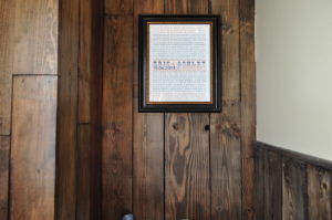 A friend gave us this beautiful picture that includes the lyrics to our first dance song. It looks beautiful on our pallet board walls of the bathroom.
