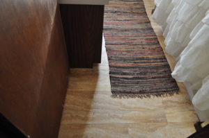 We got a great sale on flooring. It is a false travertine flooring, that was simple to install and looks great! 